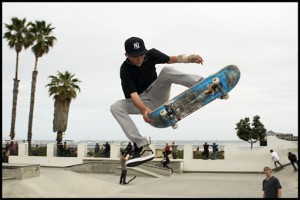 Jimmy gets some air! The skate park in Santa Barbara is on the main beach, smack in the middle of the action. It's a fun scene, attracting tourists and locals.  The kids put on a good show.  