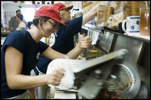 Lunch time rush and Kaytee and Nicole are making BIG, tasty sandwiches. They never stopped moving the whole time we were there.