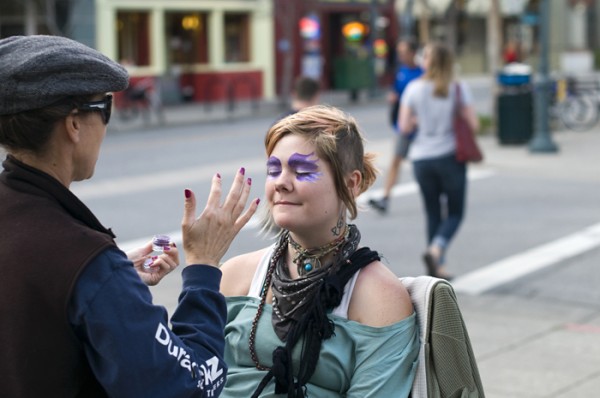 I was walking on Pacific Avenue this afternoon. A bluegrass band was making music, people were out and face painting was going on on the corner of Cooper and Pacific. Madaline and Ronia were creating some great looks and making people happy. A familiar downtown denizens said to me as I left, "Did you notice how the people changed as the painting progressed? It was like a transformation."