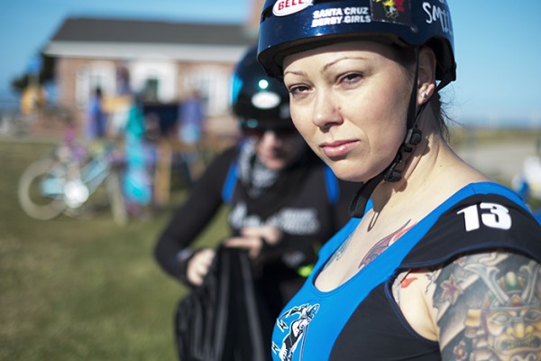 I was doing some volunteer photography for The Human Race this morning. The Santa Cruz Roller Girls led the way and got the event going with style. This is Chelsea Smile!  