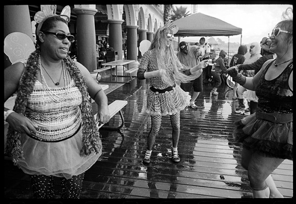 A lively crew warms up before the Polar Plunge last Saturday at the Boardwalk. The event is a fundraiser for the Special Olympics.