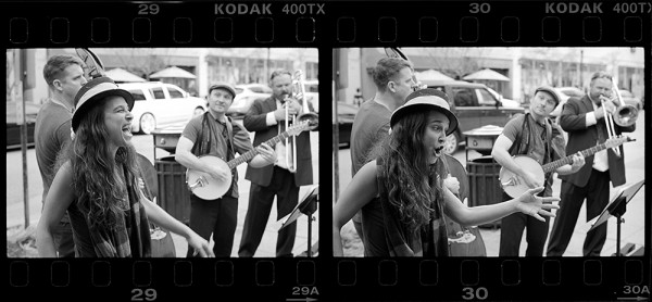 Skwee Love, busking on Pacific Avenue last Saturday afternoon. A lively group with a great old timey sound!